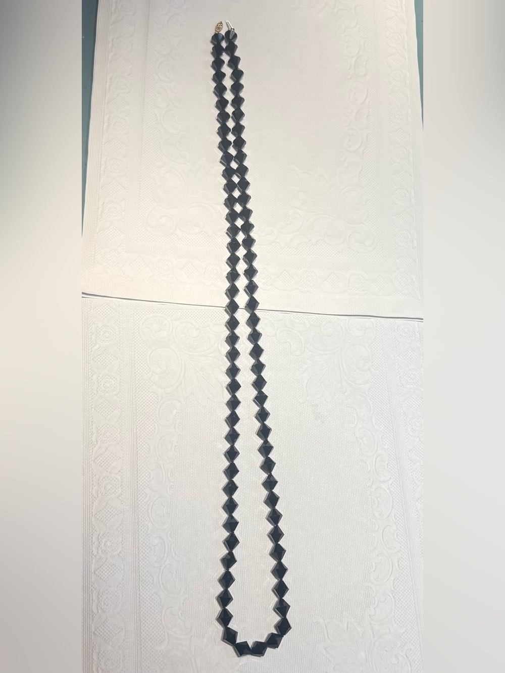 Vintage 14K Gold Clasp Black Onyx Faceted Hand Knotted Necklace 38” Long